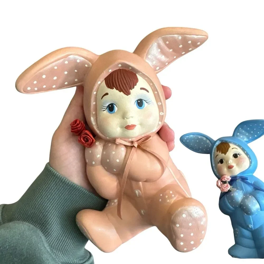 ADORABLE Vintage lot of 3 Ceramic Hand Painted‎ Pastel Sweet Tot Bunnies